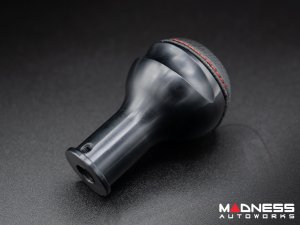 FIAT 500 Gear Shift Knob - Black Italy - Black Base/ Black Leather Top + Chrome ABARTH Logo - V2